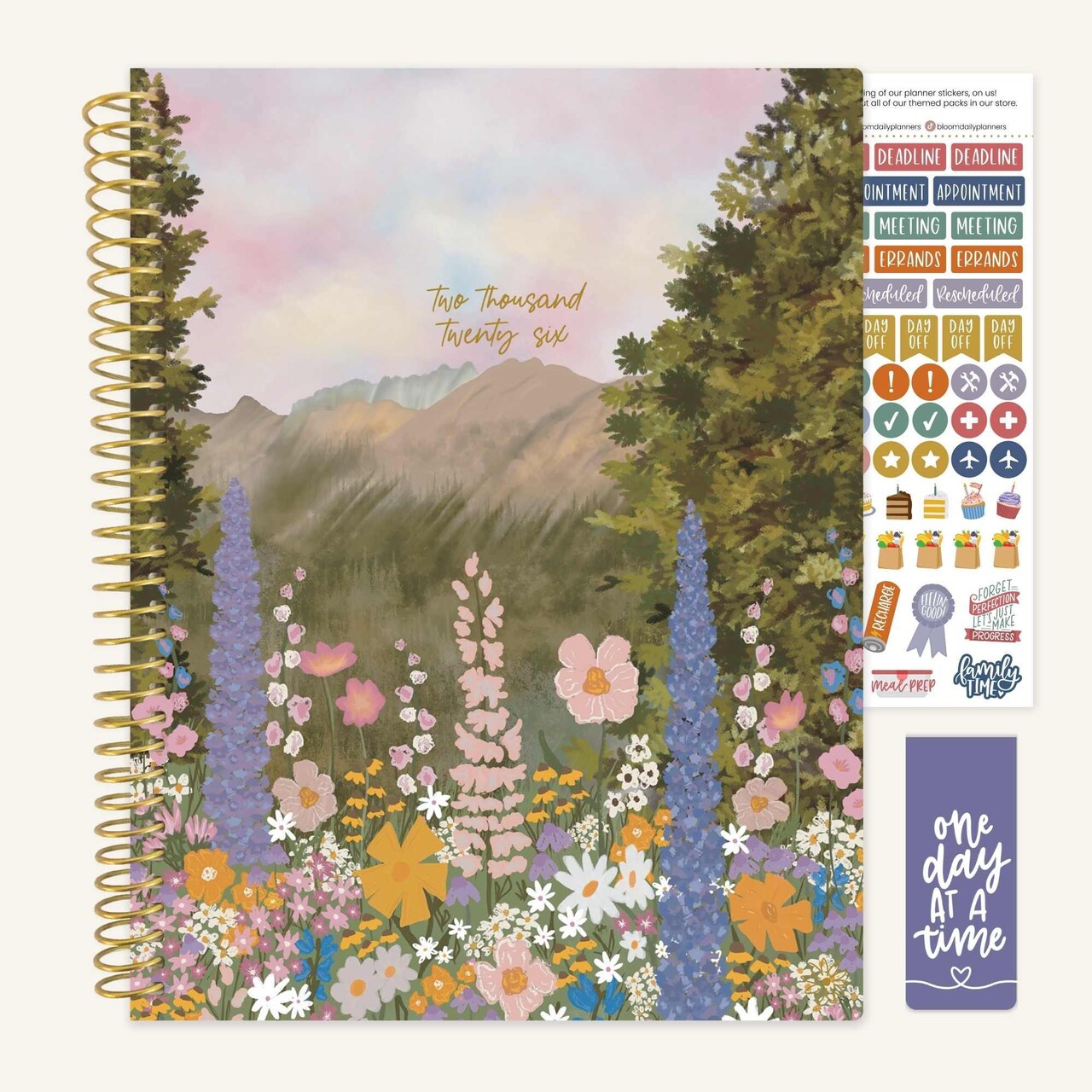 bloom daily planners 2026 Soft Cover Weekly & Monthly Planner, 8.5" x 11", Wildflower Mountainside